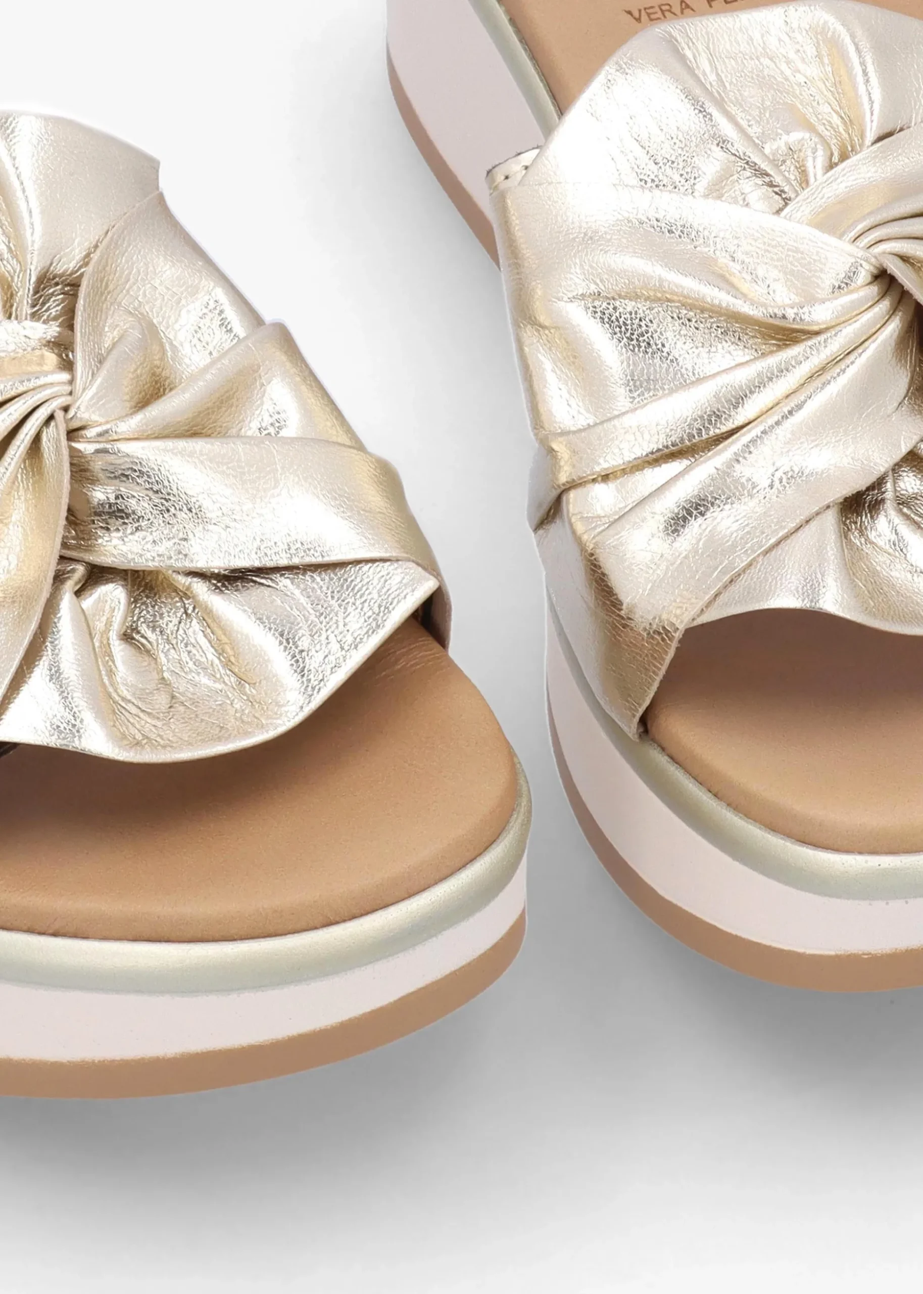 Robow Gold Leather Knot Top Mules