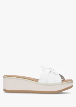 Robow White Leather Knot Top Mules