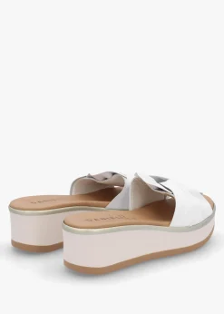 Robow White Leather Knot Top Mules