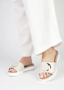 Romoon Beige Leather Circle Moon Mules