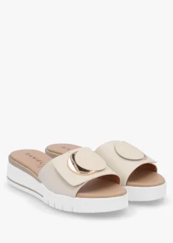 Romoon Beige Leather Circle Moon Mules