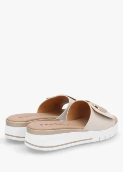 Romoon Beige Leather Circle Moon Mules