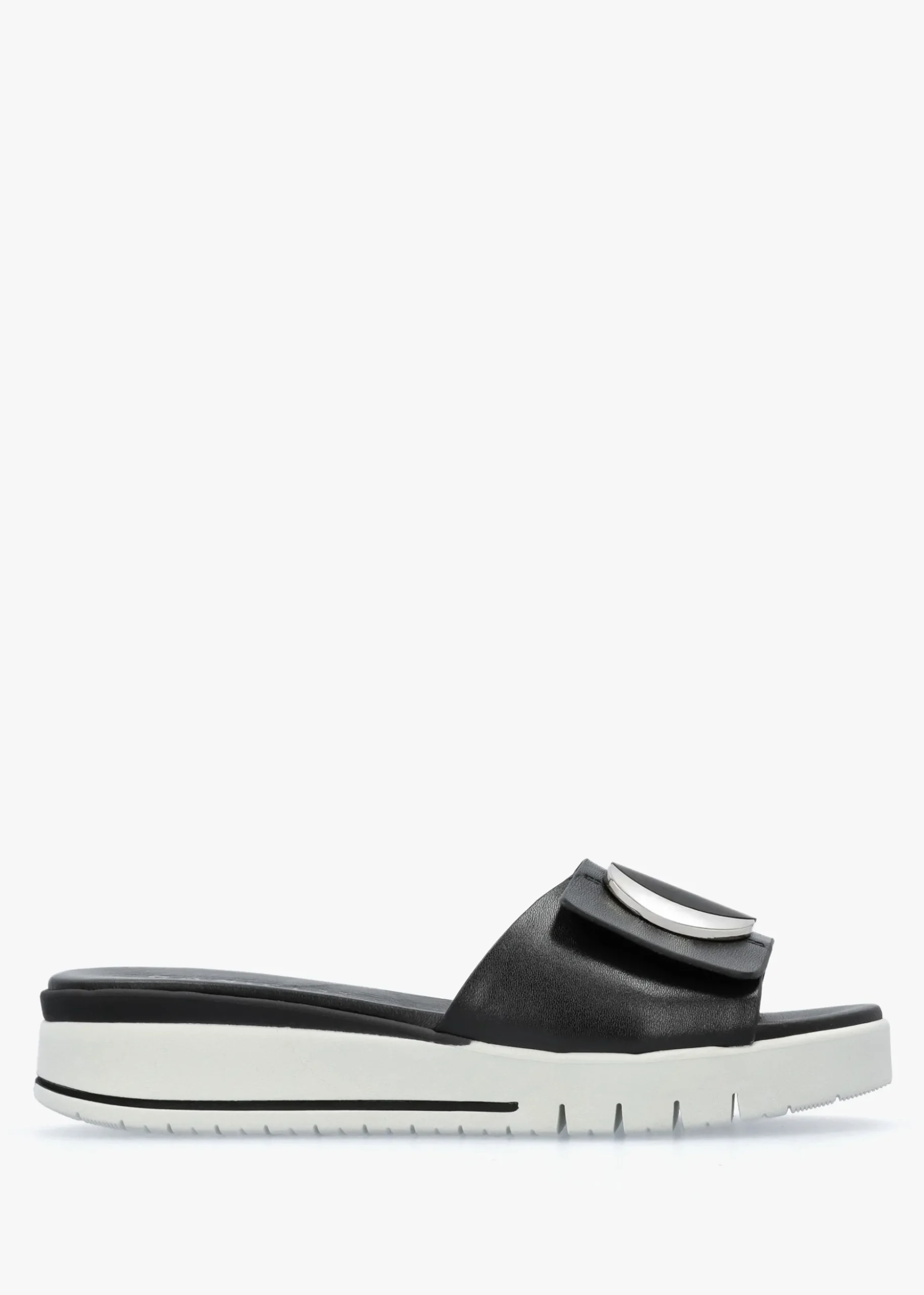 Romoon Black Leather Circle Moon Mules