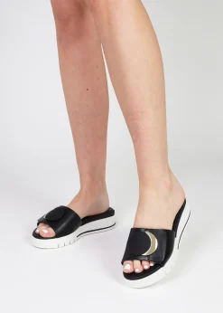 Romoon Black Leather Circle Moon Mules