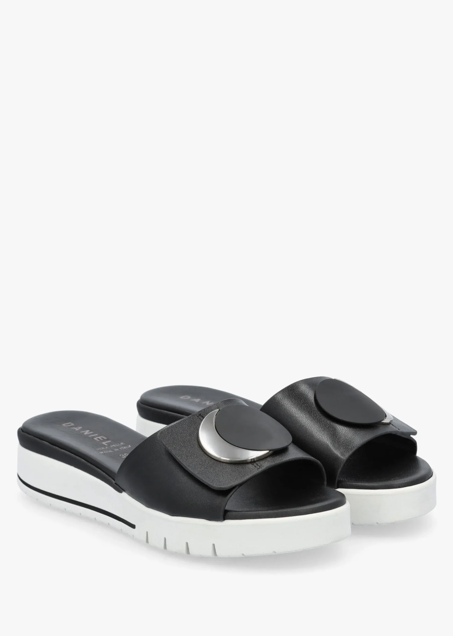 Romoon Black Leather Circle Moon Mules
