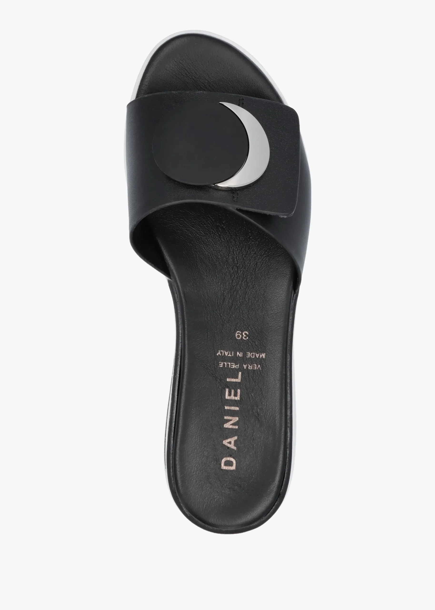 Romoon Black Leather Circle Moon Mules
