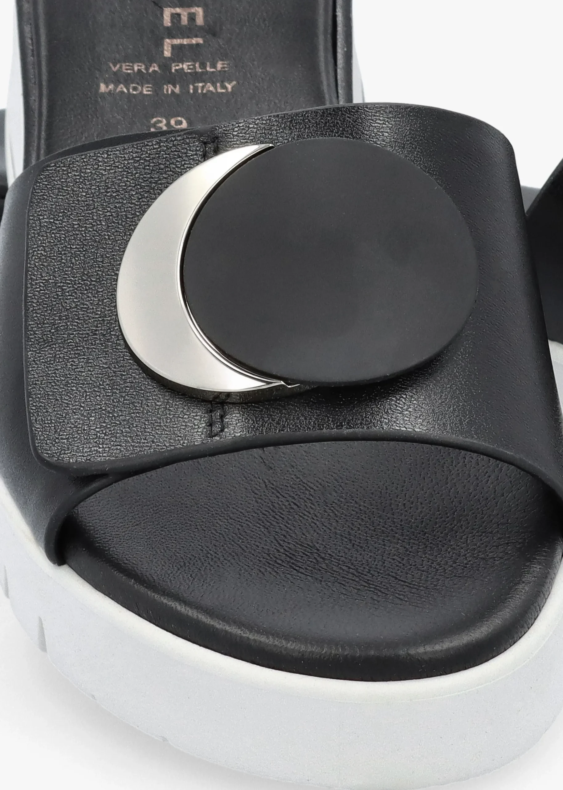 Romoon Black Leather Circle Moon Mules