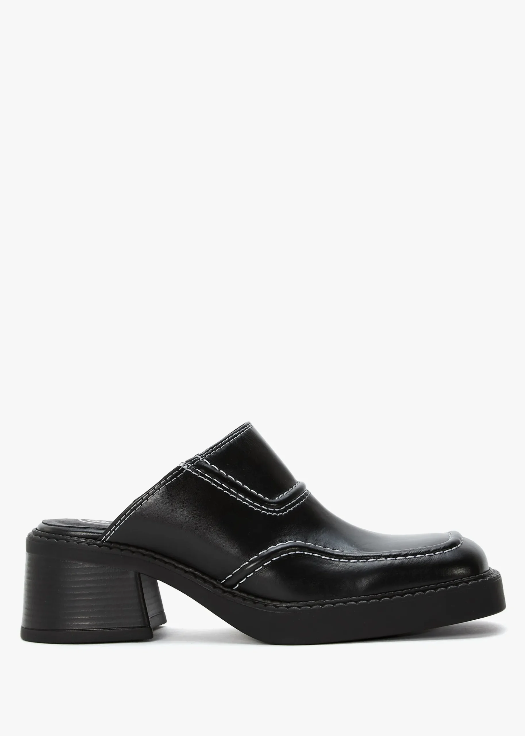 Rubi Black Leather Heeled Mules