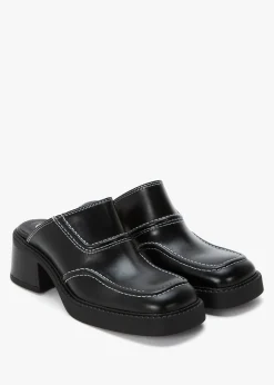 Rubi Black Leather Heeled Mules
