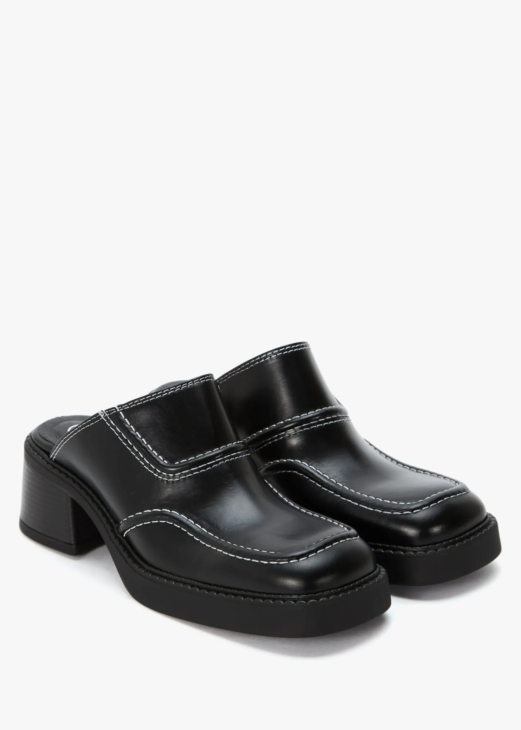 Rubi Black Leather Heeled Mules