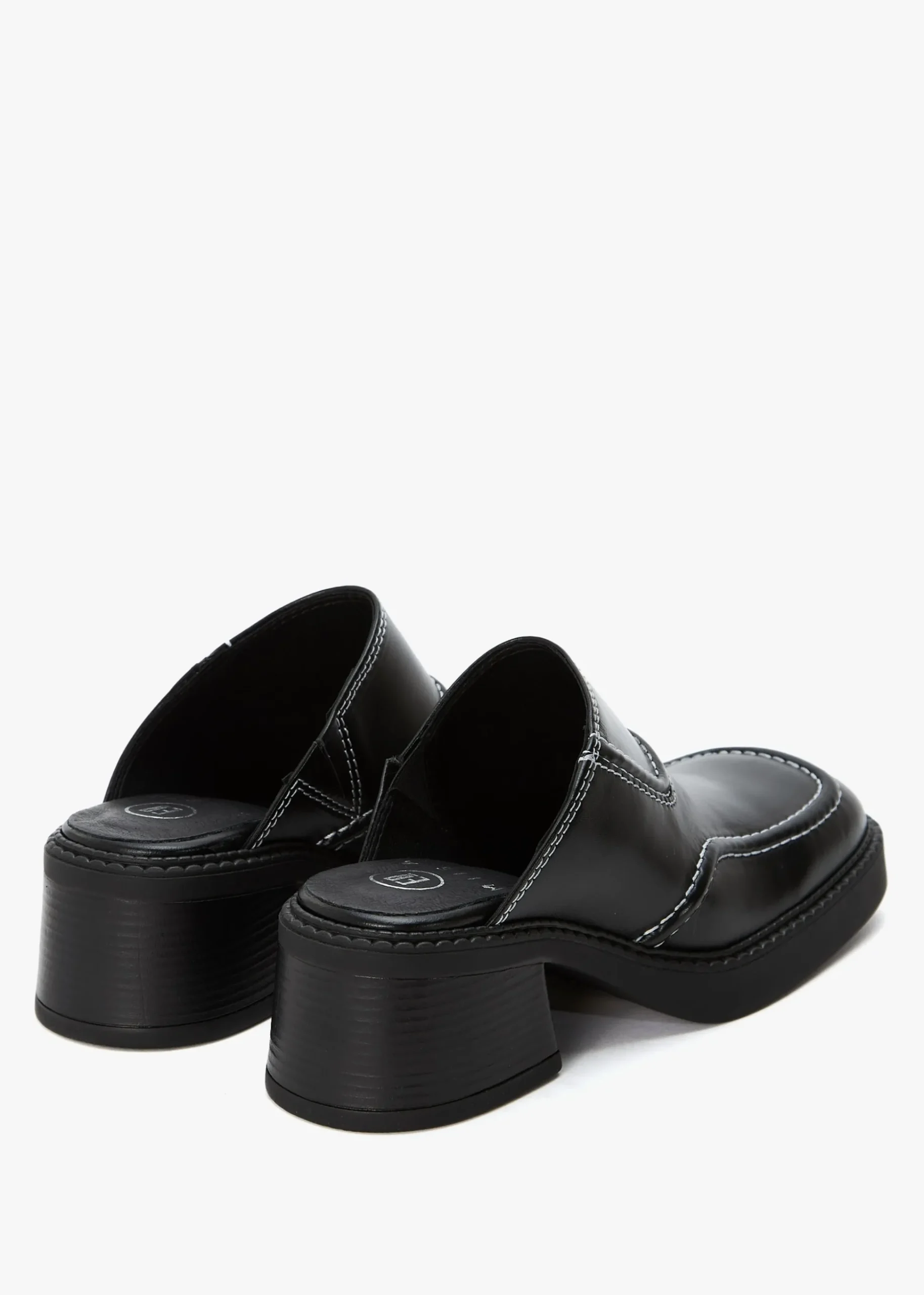 Rubi Black Leather Heeled Mules