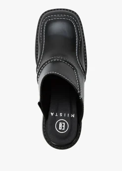 Rubi Black Leather Heeled Mules