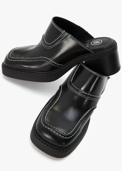 Rubi Black Leather Heeled Mules