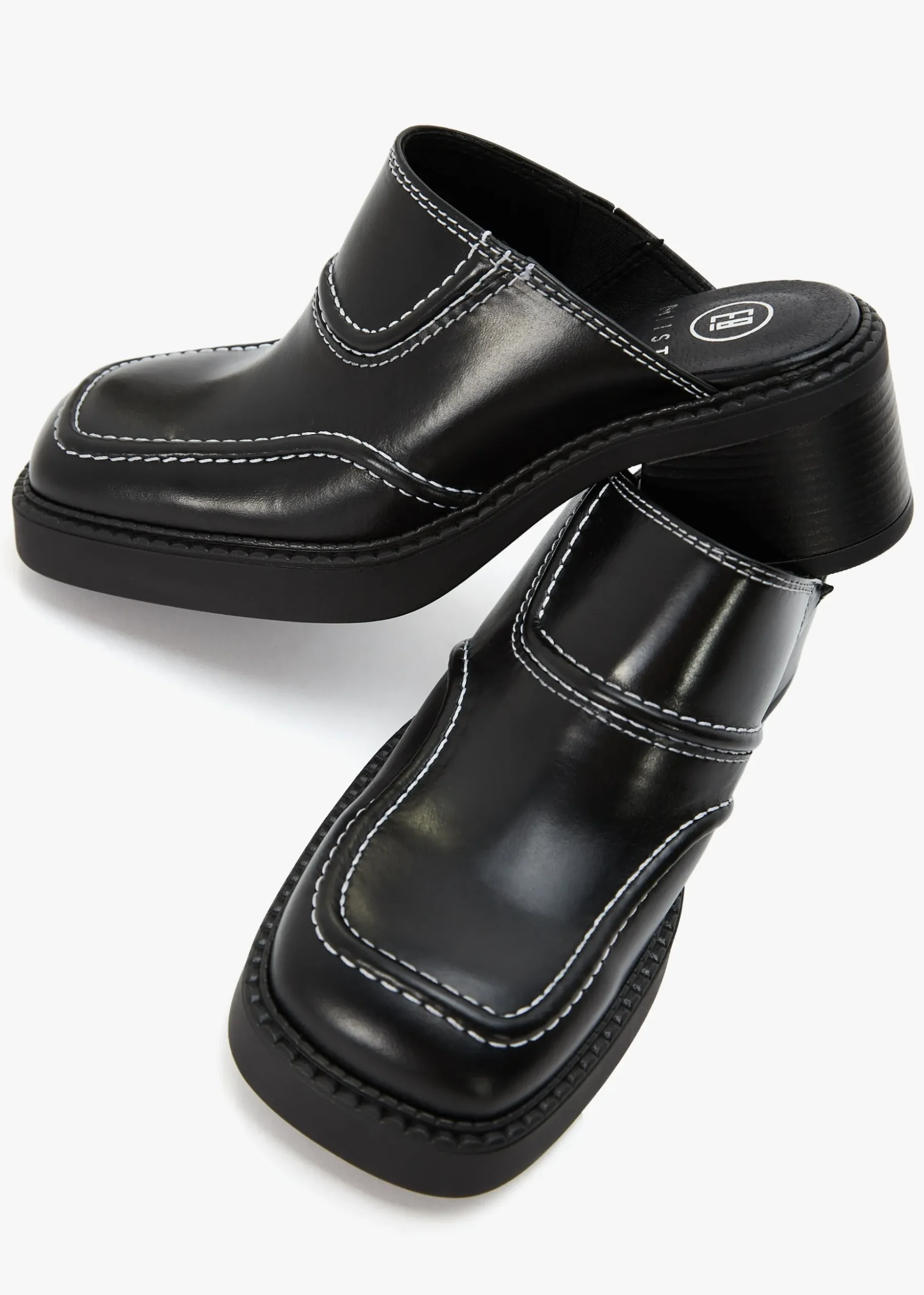 Rubi Black Leather Heeled Mules
