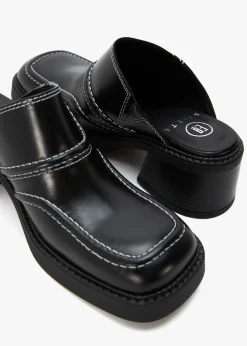 Rubi Black Leather Heeled Mules