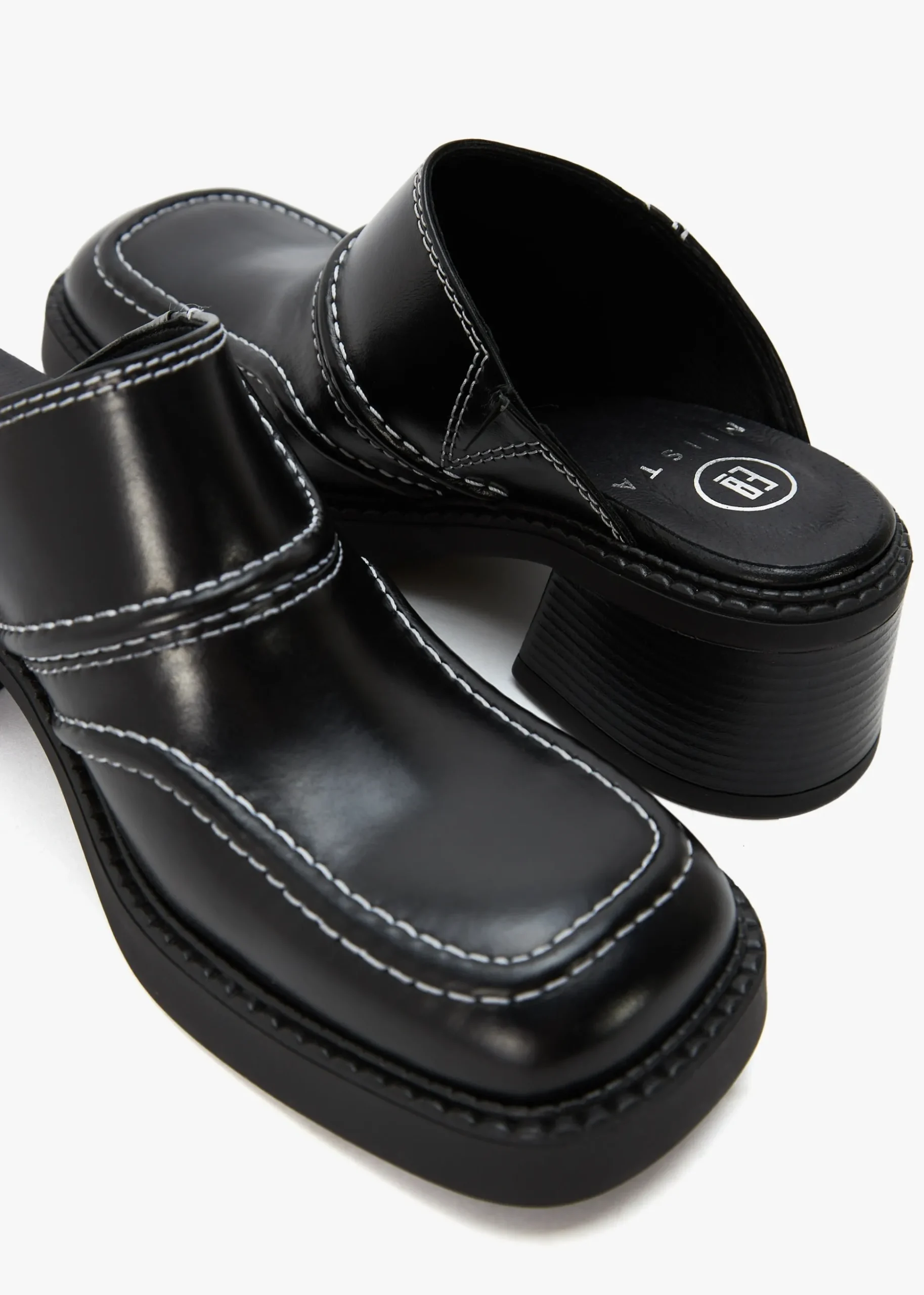Rubi Black Leather Heeled Mules
