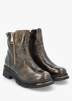 Rust Patent Leather Side Zip Ankle Boots