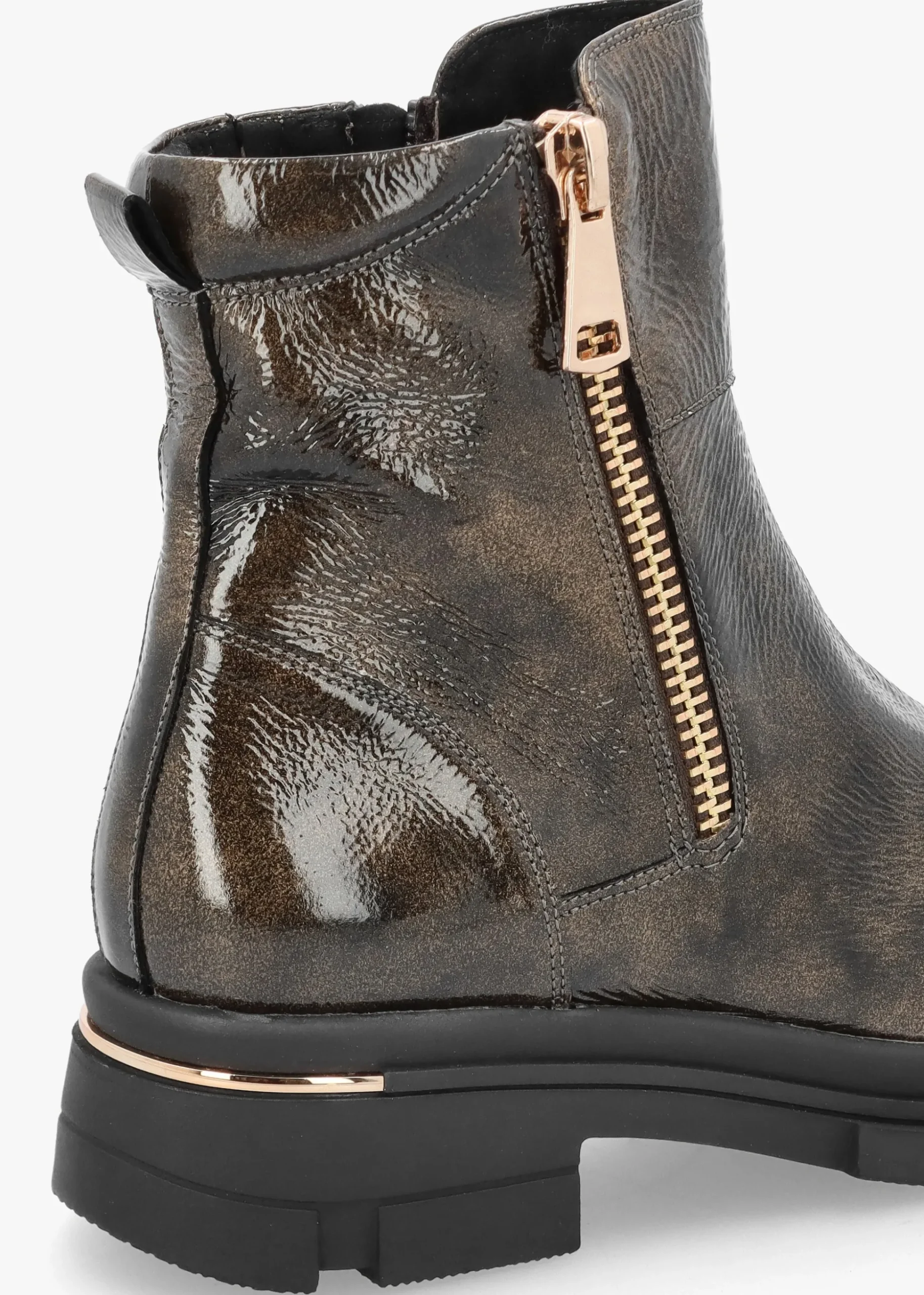 Rust Patent Leather Side Zip Ankle Boots