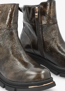 Rust Patent Leather Side Zip Ankle Boots