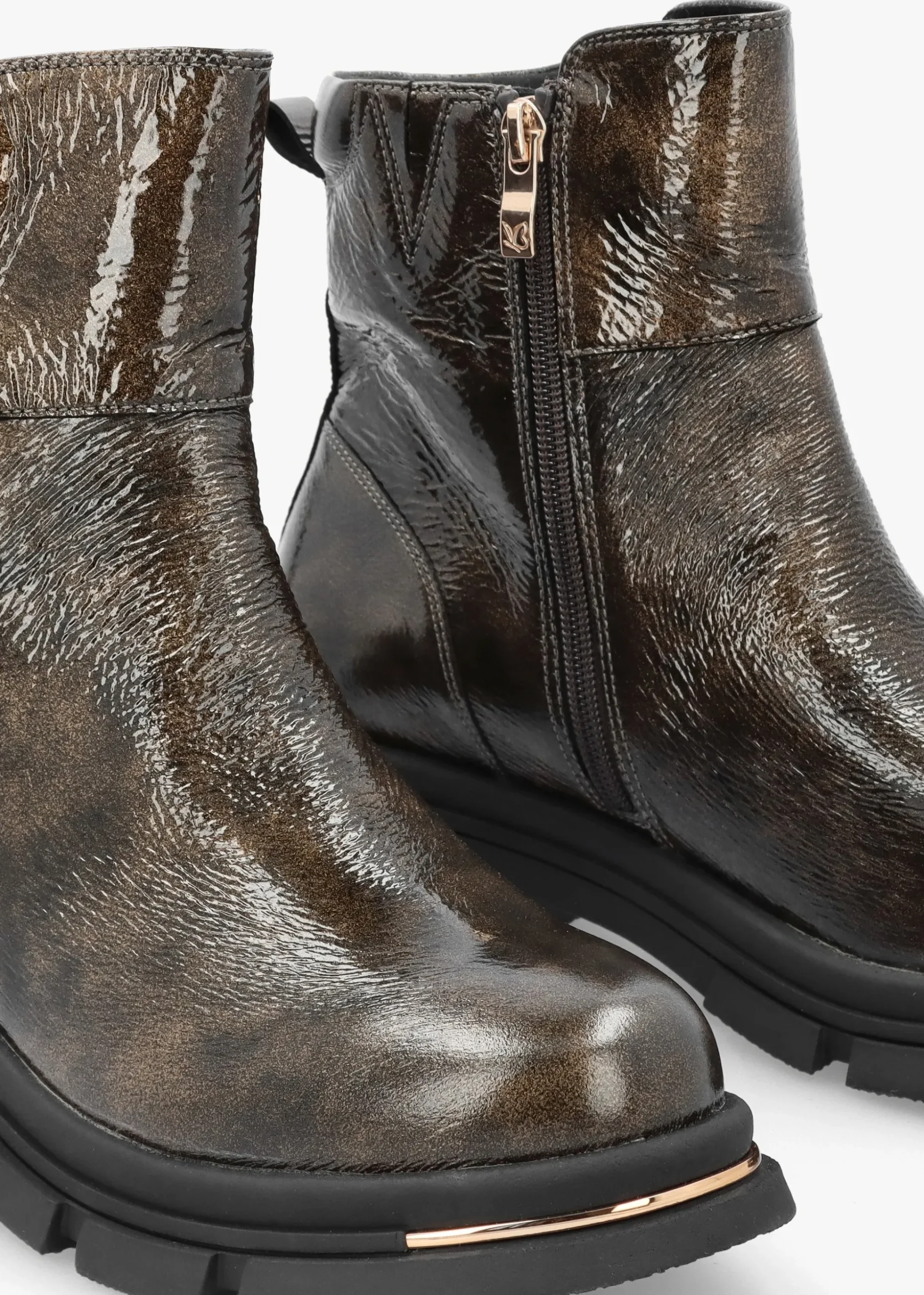 Rust Patent Leather Side Zip Ankle Boots
