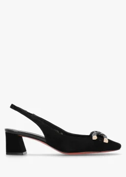 Sacha Black Suede Block Heel Sling Backs