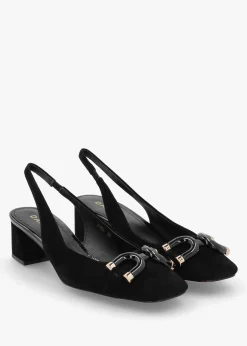 Sacha Black Suede Block Heel Sling Backs