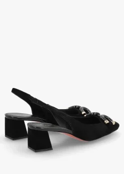 Sacha Black Suede Block Heel Sling Backs