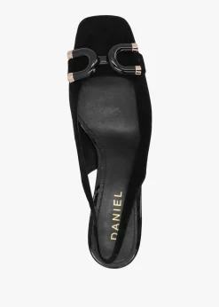 Sacha Black Suede Block Heel Sling Backs