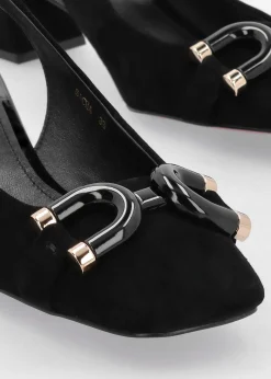 Sacha Black Suede Block Heel Sling Backs