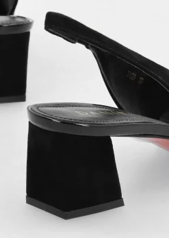 Sacha Black Suede Block Heel Sling Backs