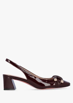 Sacha Burgundy Patent Leather Block Heel Sling Backs