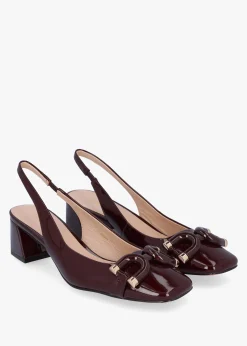 Sacha Burgundy Patent Leather Block Heel Sling Backs