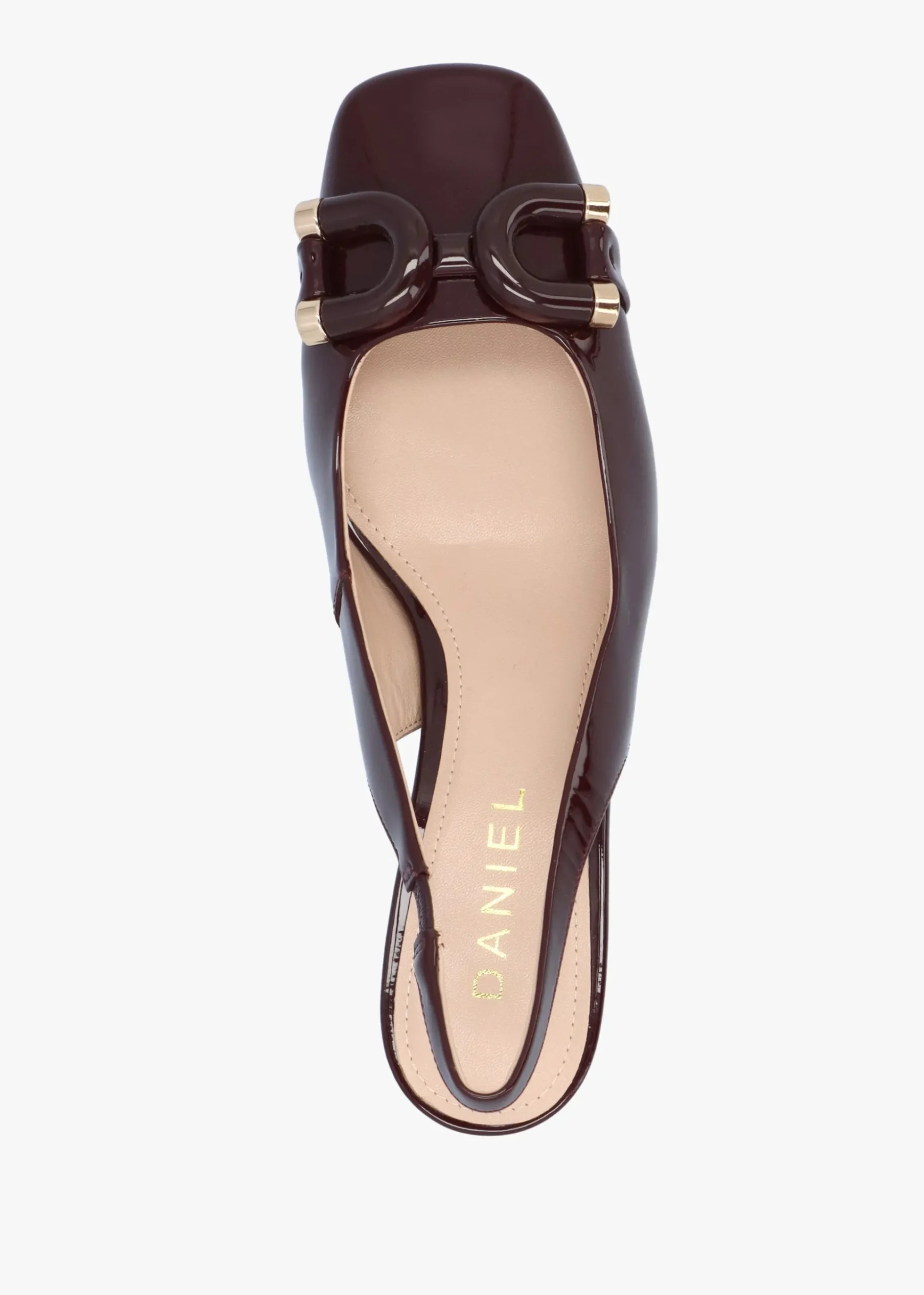 Sacha Burgundy Patent Leather Block Heel Sling Backs