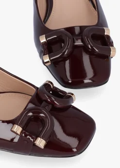 Sacha Burgundy Patent Leather Block Heel Sling Backs