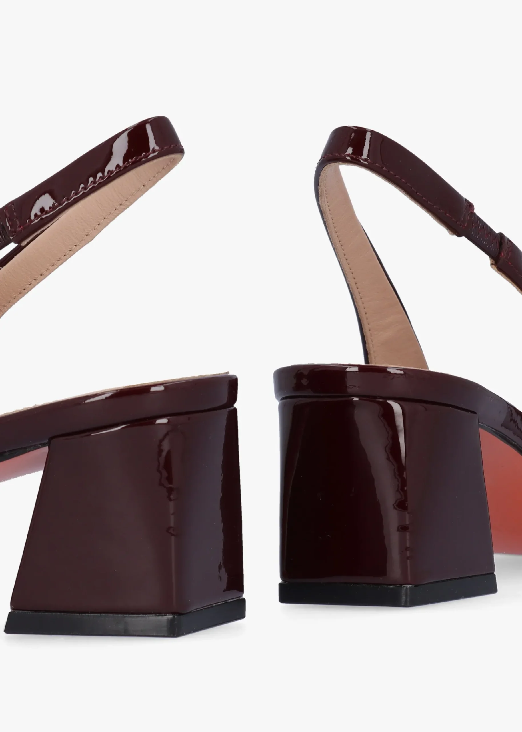 Sacha Burgundy Patent Leather Block Heel Sling Backs