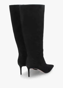 Saffia Black Suede Slim Heel Knee Boots