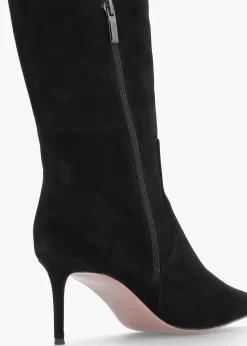 Saffia Black Suede Slim Heel Knee Boots