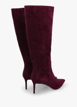 Saffia Burgundy Suede Slim Heel Knee Boots