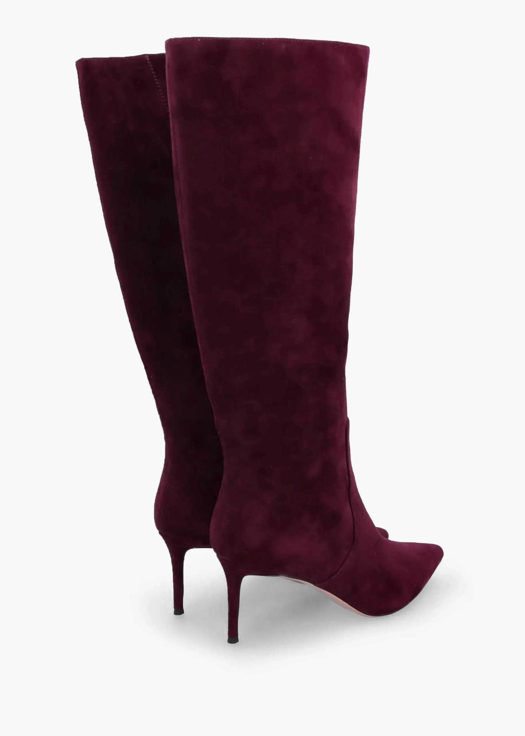 Saffia Burgundy Suede Slim Heel Knee Boots