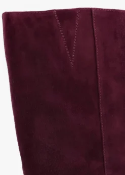 Saffia Burgundy Suede Slim Heel Knee Boots