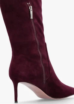 Saffia Burgundy Suede Slim Heel Knee Boots