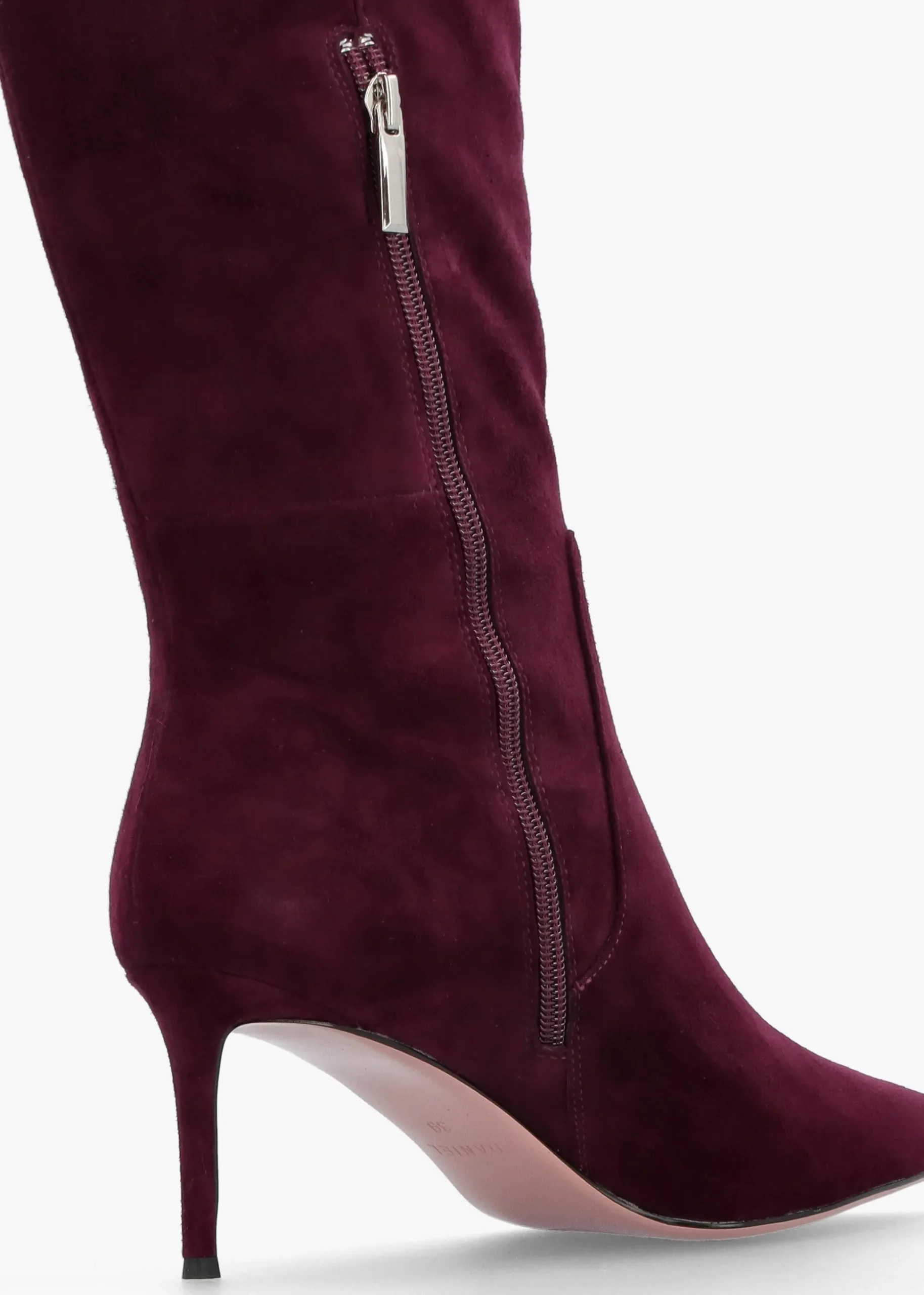 Saffia Burgundy Suede Slim Heel Knee Boots