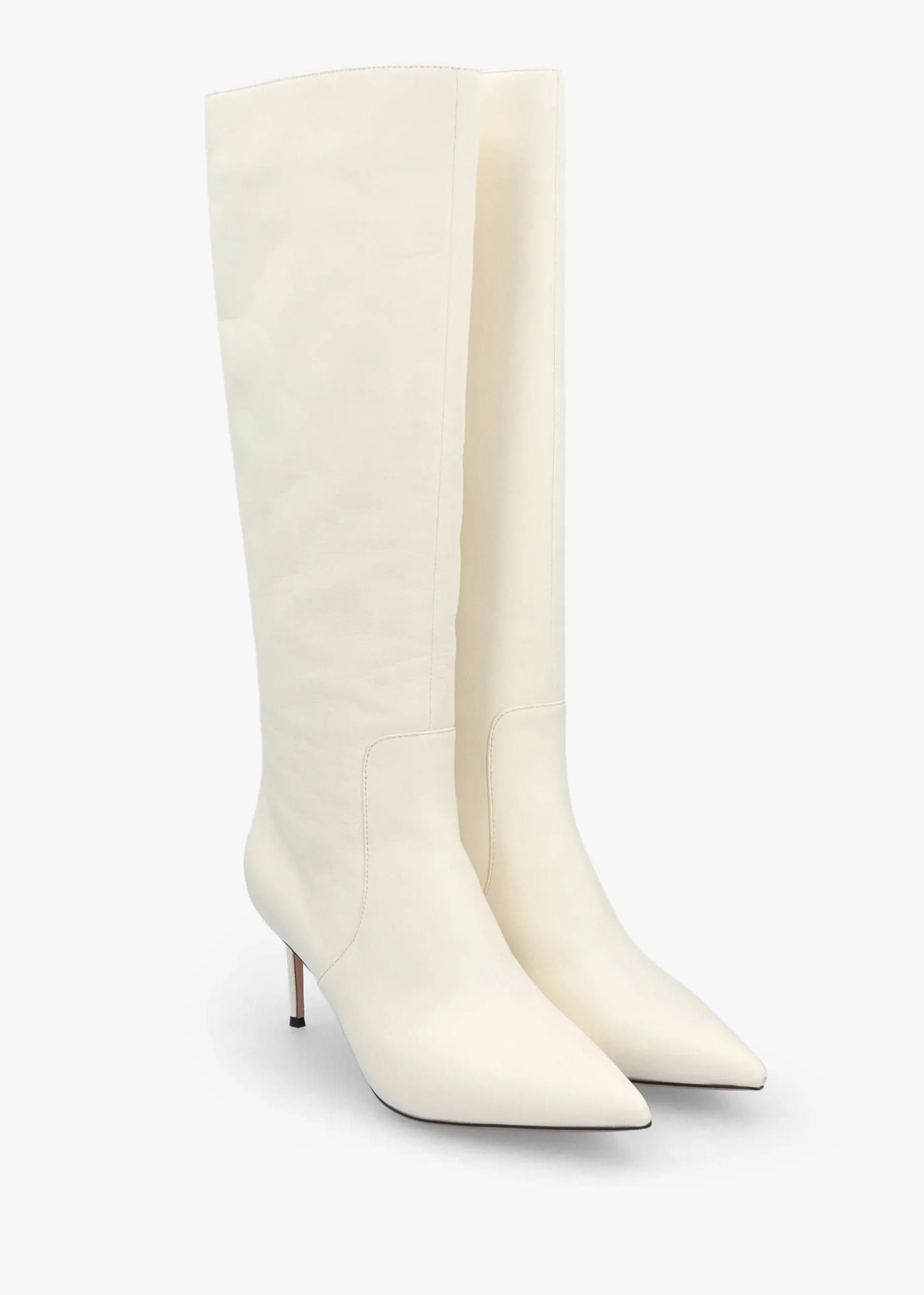 Saffia Cream Leather Slim Heel Knee Boots