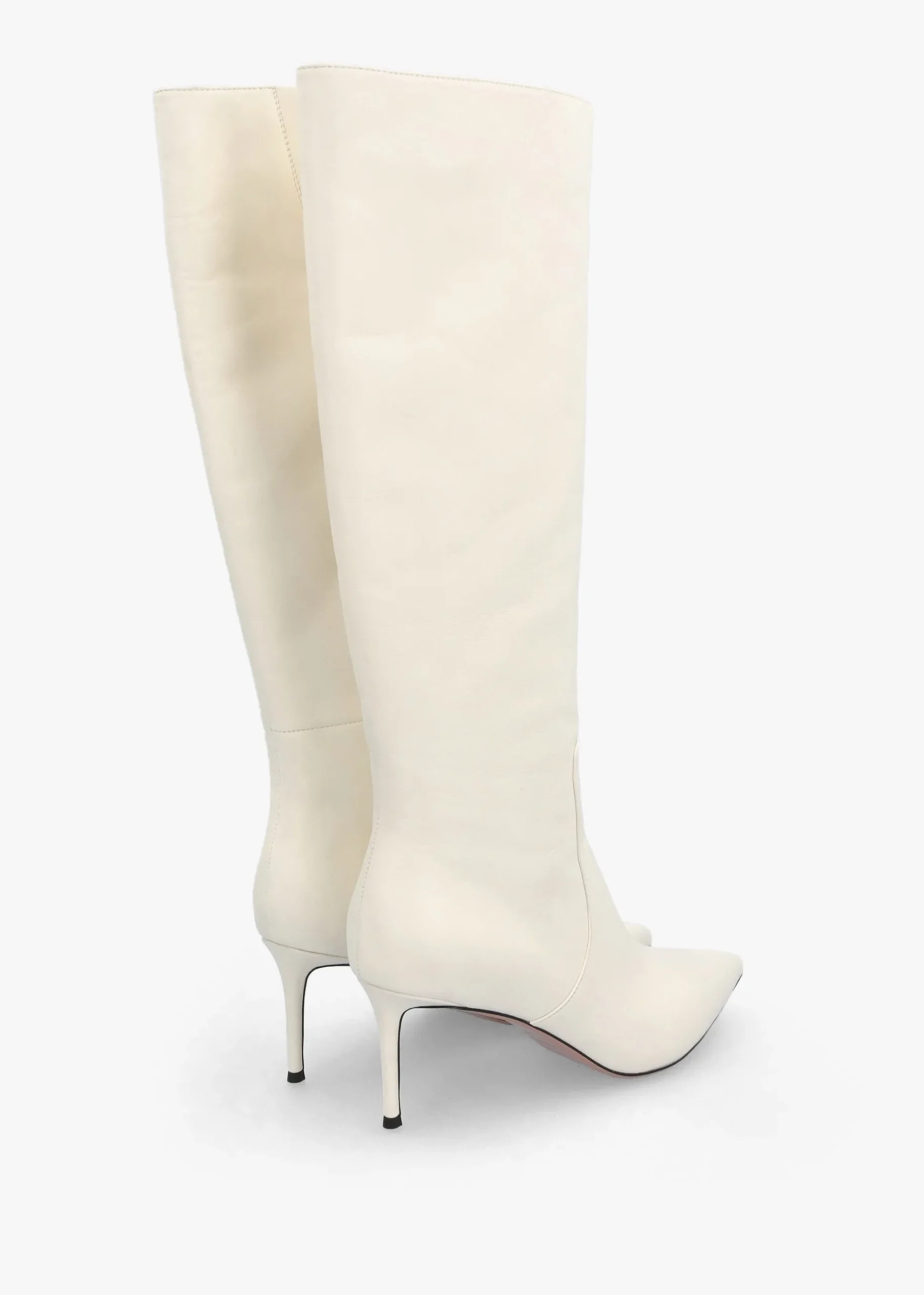 Saffia Cream Leather Slim Heel Knee Boots