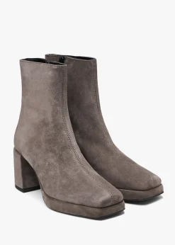Salima Grey Suede Block Heel Ankle Boots