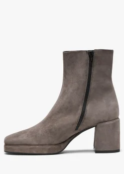 Salima Grey Suede Block Heel Ankle Boots