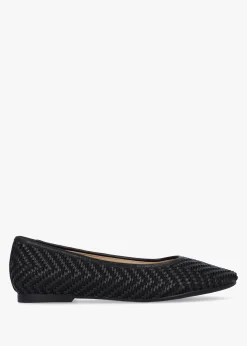 Sally Black Leather Woven Ballet Pumps