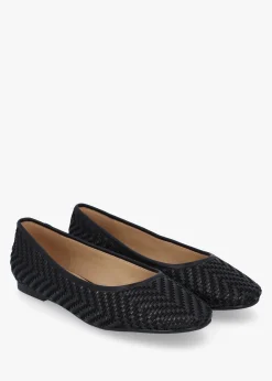 Sally Black Leather Woven Ballet Pumps