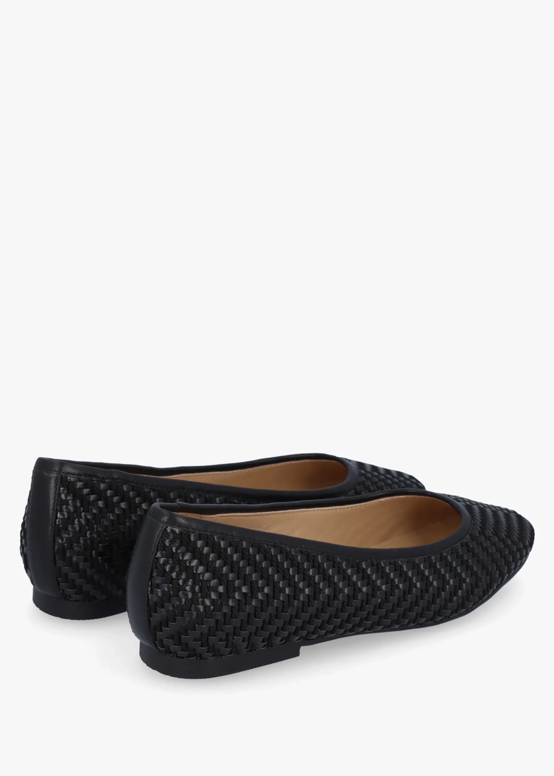 Sally Black Leather Woven Ballet Pumps