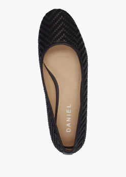 Sally Black Leather Woven Ballet Pumps